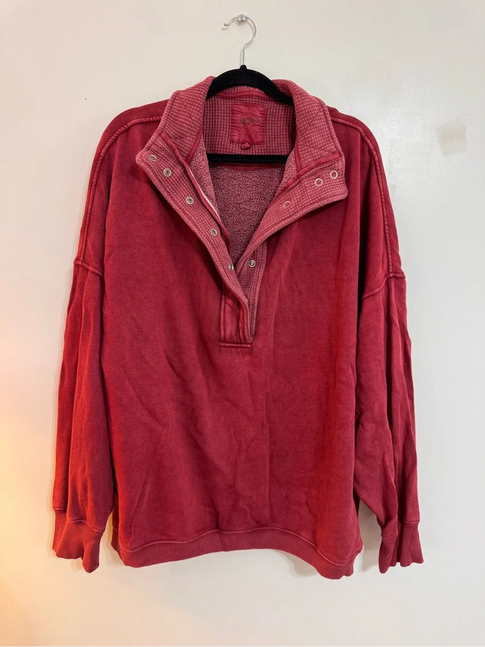 Aerie Oversized Washed Berry Snap Neck Pullover Sweatshirt